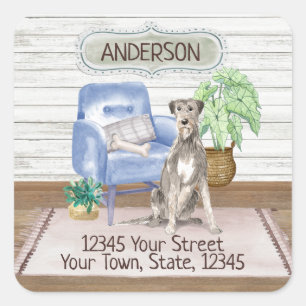 Sticker Carré Irish Wolfhound Cosy New Home Adresse