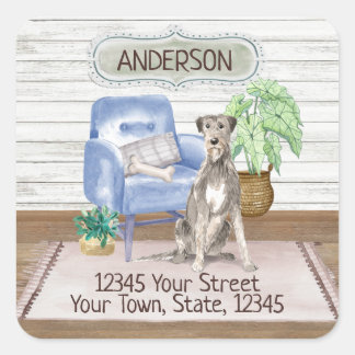 Sticker Carré Irish Wolfhound Cosy New Home Adresse