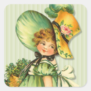 Sticker Carré Irlandaise fille de promenade Shamrock