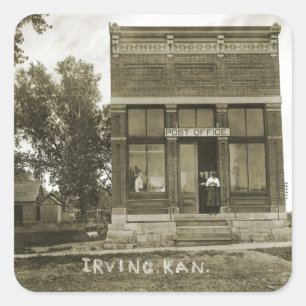 STICKER CARRÉ IRVING KANSAS POST OFFICE PHOTO MARSHALL COUNT KS