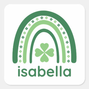 Sticker Carré isabella Nom Clover Boho Rainbow