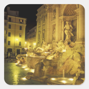 Sticker Carré Italie, Rome. Fontaine de Trevi la nuit.
