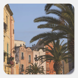Sticker Carré Italie, Sardaigne, Cagliari. Bâtiments et palmiers