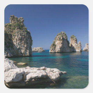 Sticker Carré Italie, Sicile, Scopello, Roches près de Tonnara