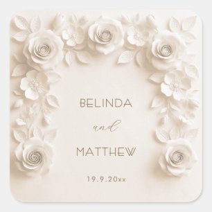 Sticker Carré Ivory 3D Roses Florales Mariage