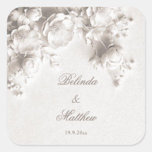 Sticker Carré Ivory 3D Roses Florales Mariage
