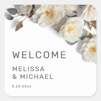 Sticker Carré Ivory 3D Roses Mariage Bienvenue