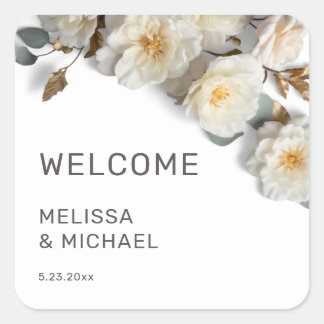 Sticker Carré Ivory 3D Roses Mariage Bienvenue