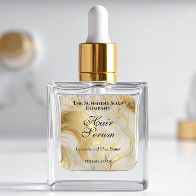 Sticker Carré Ivory marble & gold glitter dropper bottle label (Créateur téléchargé)