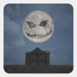 Sticker Carré Jack-o'-lantern effrayant Lune d'Halloween
