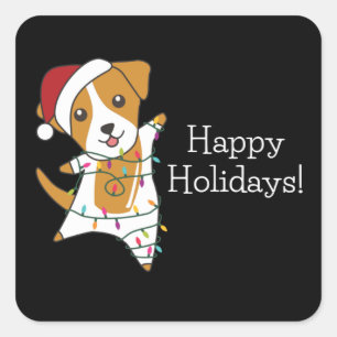 Sticker Carré Jack Russel Chien de Noël Animaux d'hiver Chiens