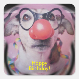 Sticker Carré Jack Russell Terrier Joyeux Clown d'anniversaire