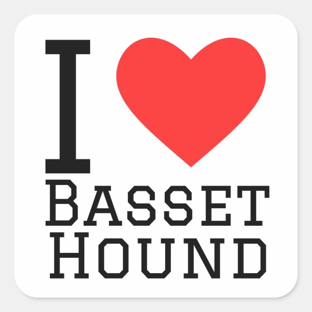 Sticker Carré J'adore basset hound (Devant)
