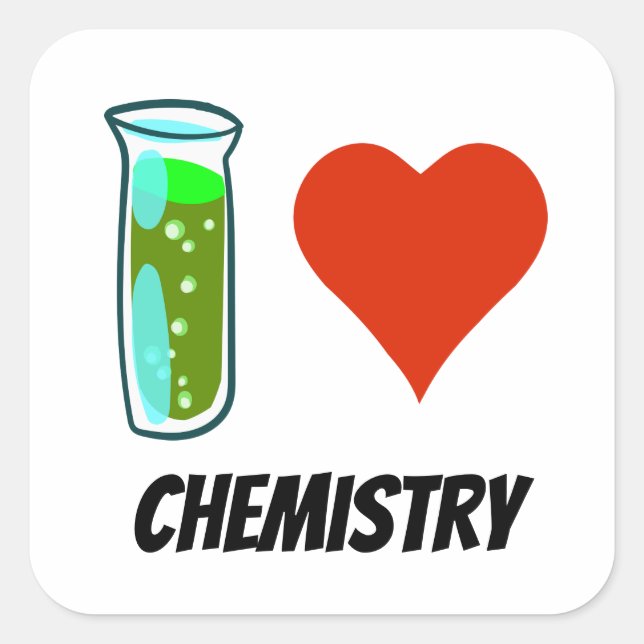 Sticker Carré j'adore la chimie caricature style de coeur illust (Devant)