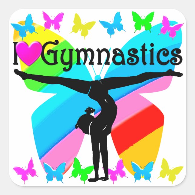 STICKER CARRÉ J'ADORE LA GYMNASTIQUE BUTTERFLY DESIGN (Devant)