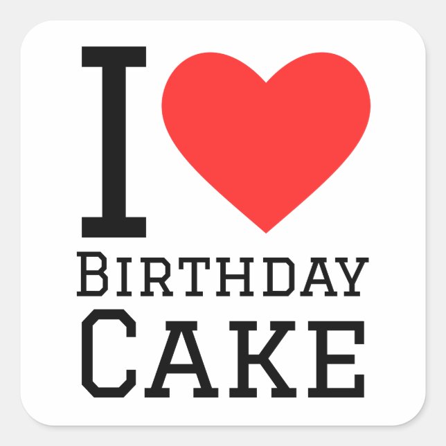 Sticker Carré J'adore le gâteau d'anniversaire (Devant)