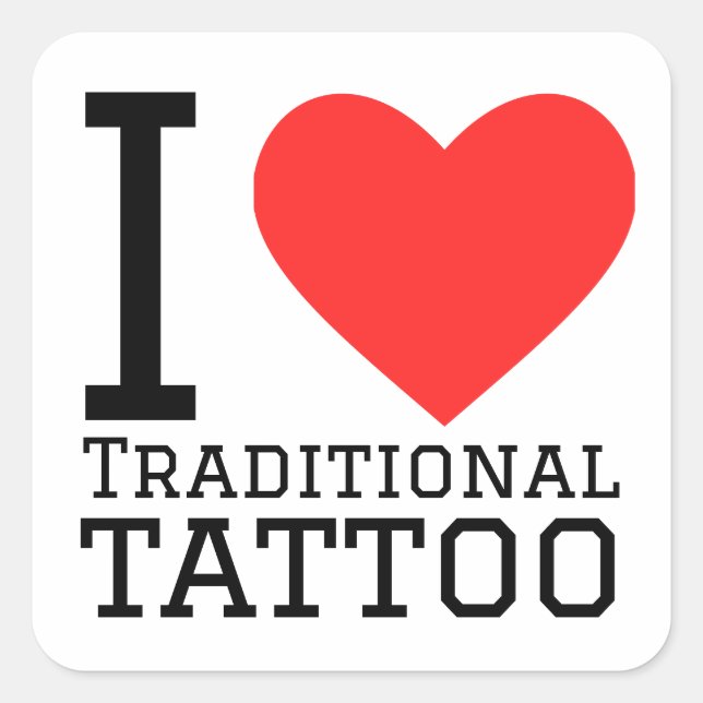Sticker Carré J'adore le tatouage traditionnel (Devant)
