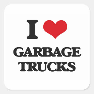 Sticker Carré J'adore les camions à ordures