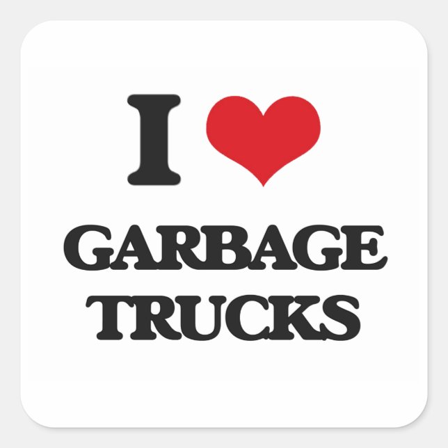 Sticker Carré J'adore les camions à ordures (Devant)