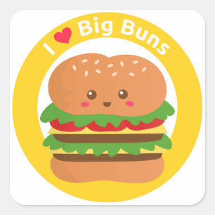 Sticker Carré J'adore les gros pains, Kawaii Big Burger