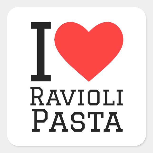 Sticker Carré J'adore les pâtes aux raviolis (Devant)