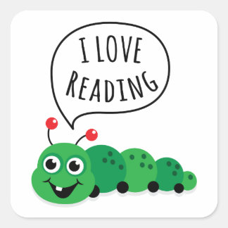 Sticker Carré J'adore lire un ver à livres