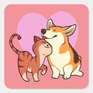 Sticker Carré J'adore mon animal de compagnie   Chat et Amoureux
