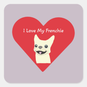 Sticker Carré J'adore mon Frenchie, Lavender