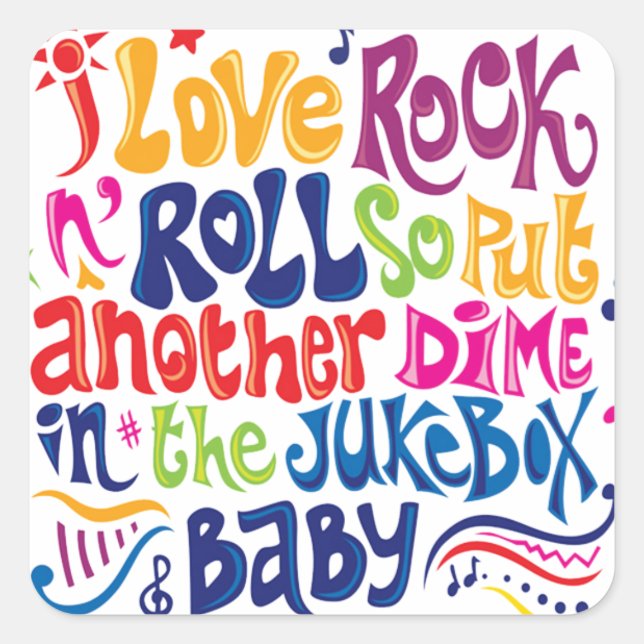 Sticker Carré J'adore rock'n roll (Devant)