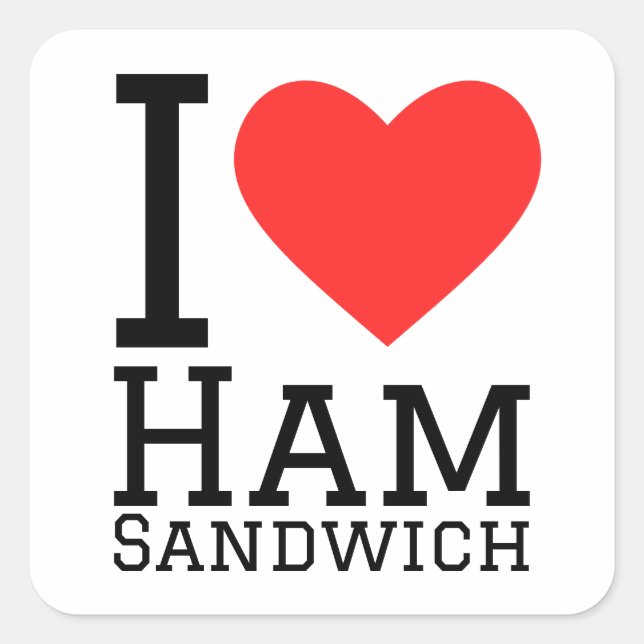 Sticker Carré J'adore sandwich au jambon (Devant)