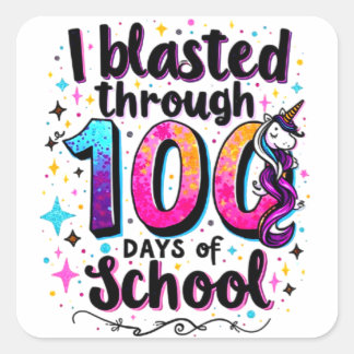 Sticker Carré J'ai soufflé pendant 100 jours de l'école Unicorn