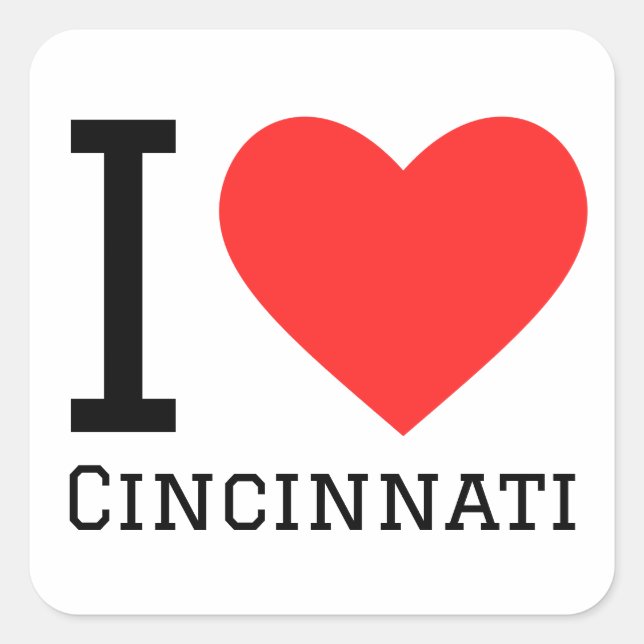 Sticker Carré J'aime Cincinnati (Devant)
