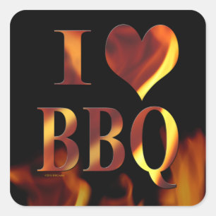 Sticker Carré J'aime (coeur) le BBQ