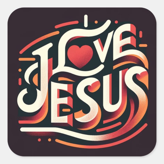 Sticker Carré J'aime Jésus chrétien religieux (Devant)