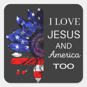 Sticker Carré J'aime Jésus et l'Amérique aussi