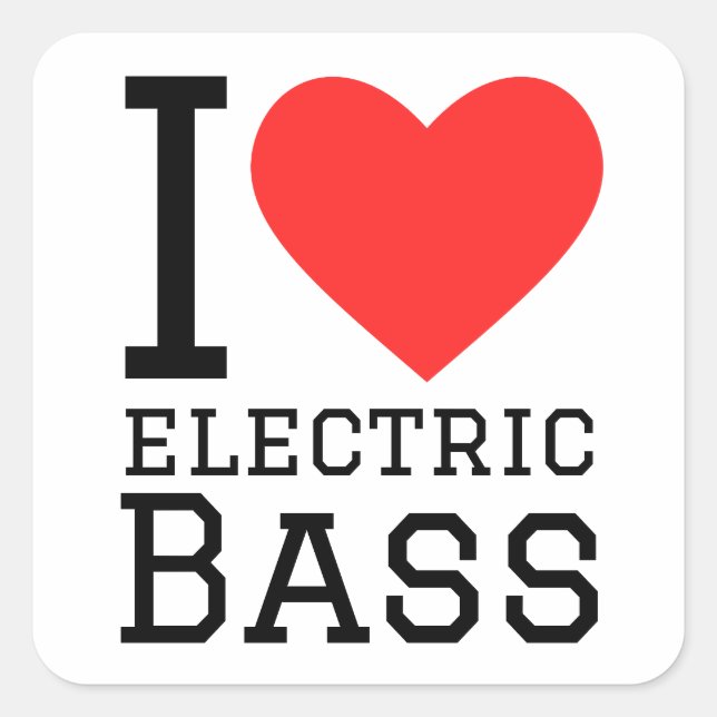 Sticker Carré J'aime la basse électro (Devant)
