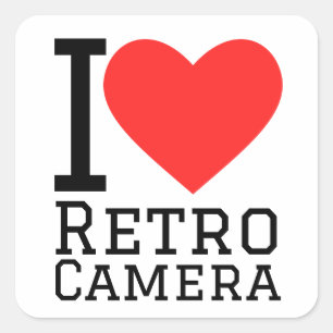 Sticker Carré J'aime la caméra rétro