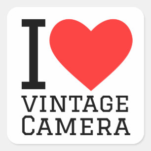 Sticker Carré J'aime la caméra vintage