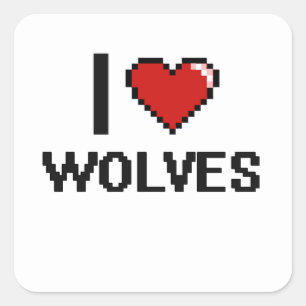 Sticker Carré J'aime la conception de Digitals de loups