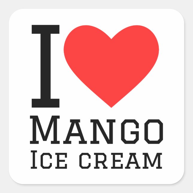 Sticker Carré J'aime la crème glacée à la mangue (Devant)