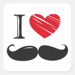 Sticker Carré J'aime la MOUSTACHE Nr 1