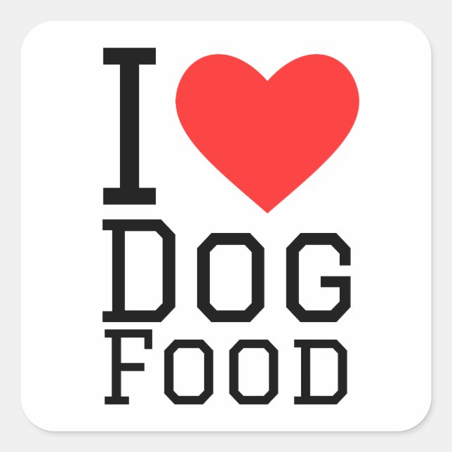 Sticker Carré J'aime la nourriture pour chien (Devant)