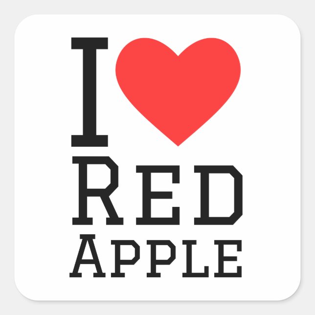 Sticker Carré J'aime la pomme rouge (Devant)