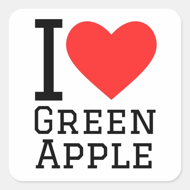 Sticker Carré J'aime la pomme verte (Devant)