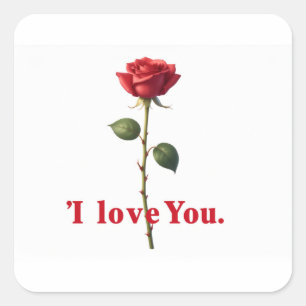 Sticker Carré J'aime la rose design romantique