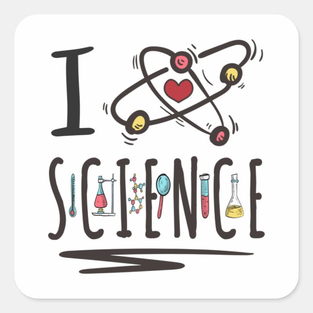 Sticker Carré J'aime la science (Devant)