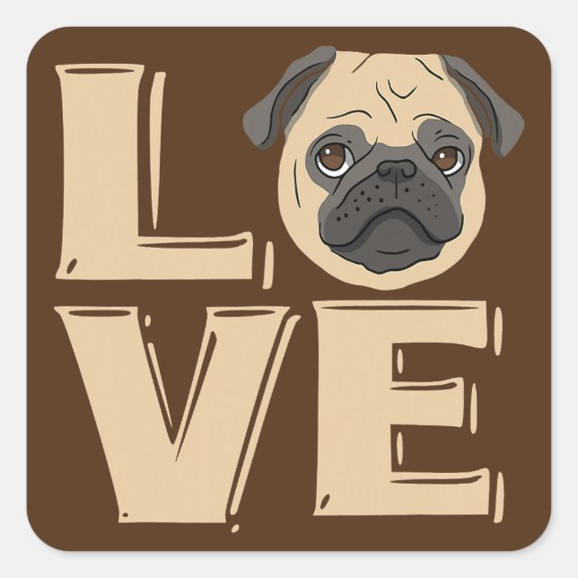 Sticker Carré J'aime le Carlin drôle (Devant)