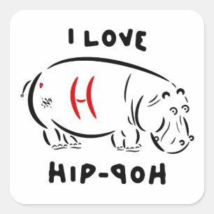 Sticker Carré J'aime le hip hop et les hipopotames jeu de mots a