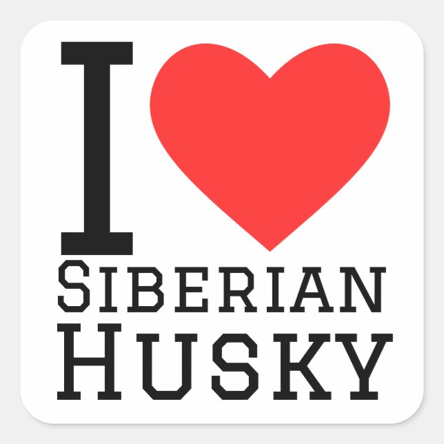 Sticker Carré J'aime le husky sibérien (Devant)