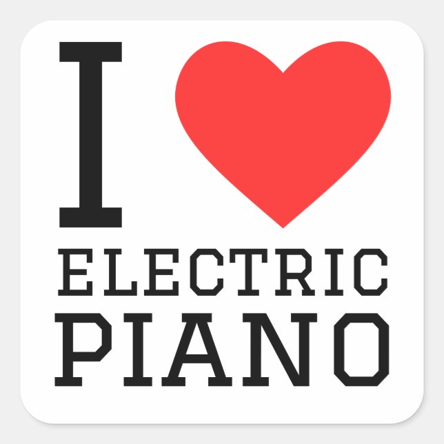 Sticker Carré J'aime le piano électrique (Devant)